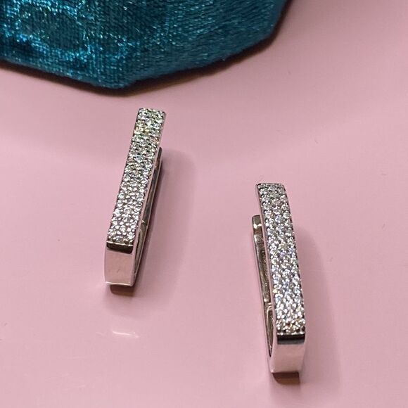 💛 NEW 925 Cubic Zirconium Rectangular Hoop Earrings - Picture 4 of 6